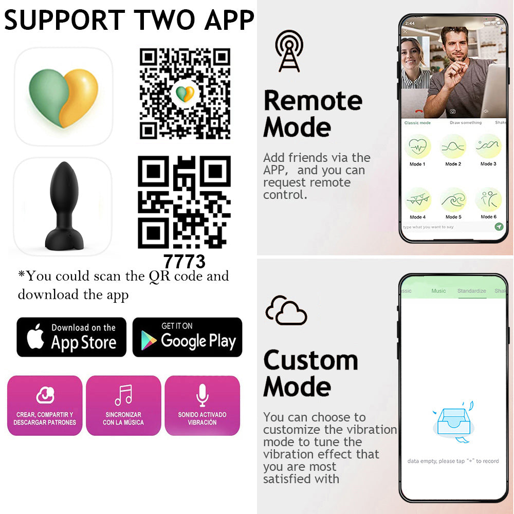 Plug anal vibrador giratorio rosa con control por aplicación