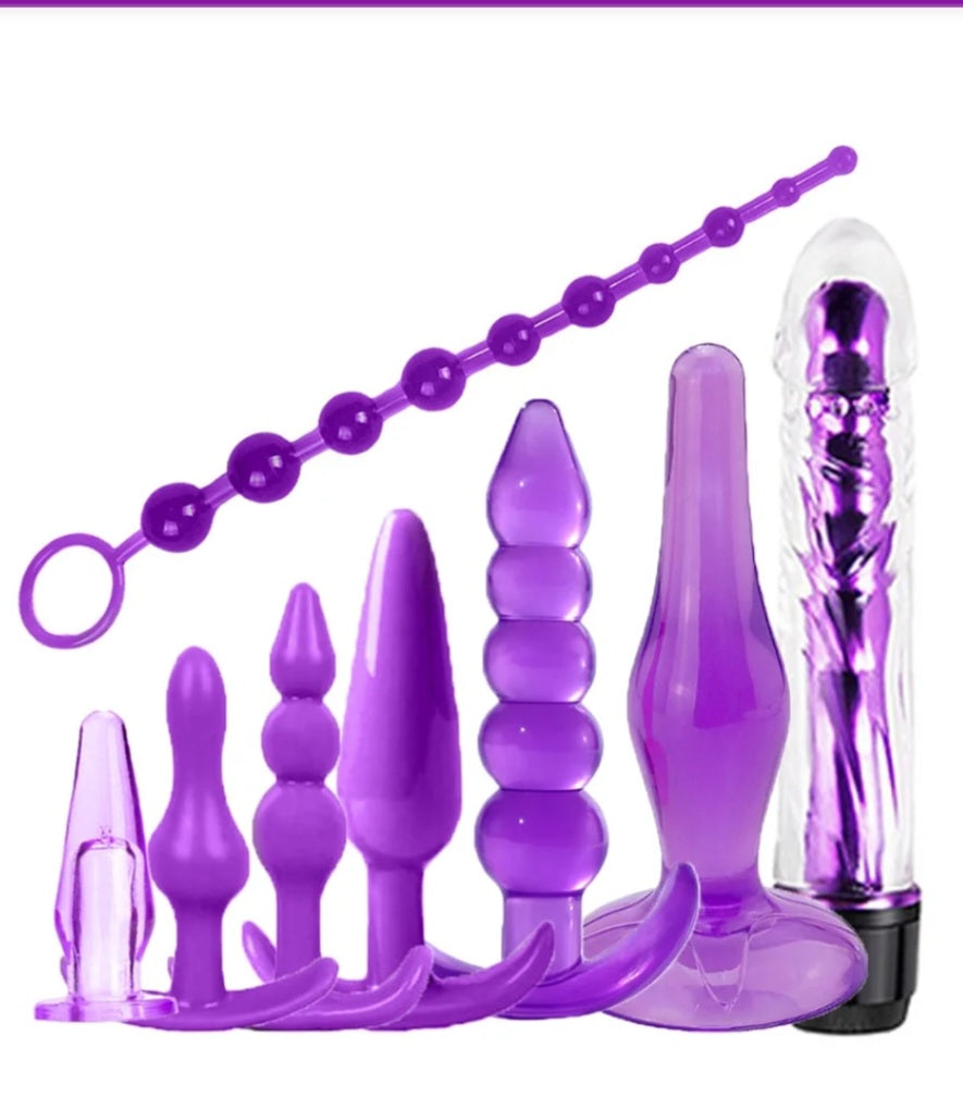 Kit de tapones anales de silicona Jelly con vibrador - 8 piezas