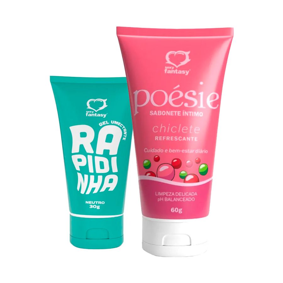 Dúo con lubricante neutro Rapidinha y jabón refrescante aroma a chicle