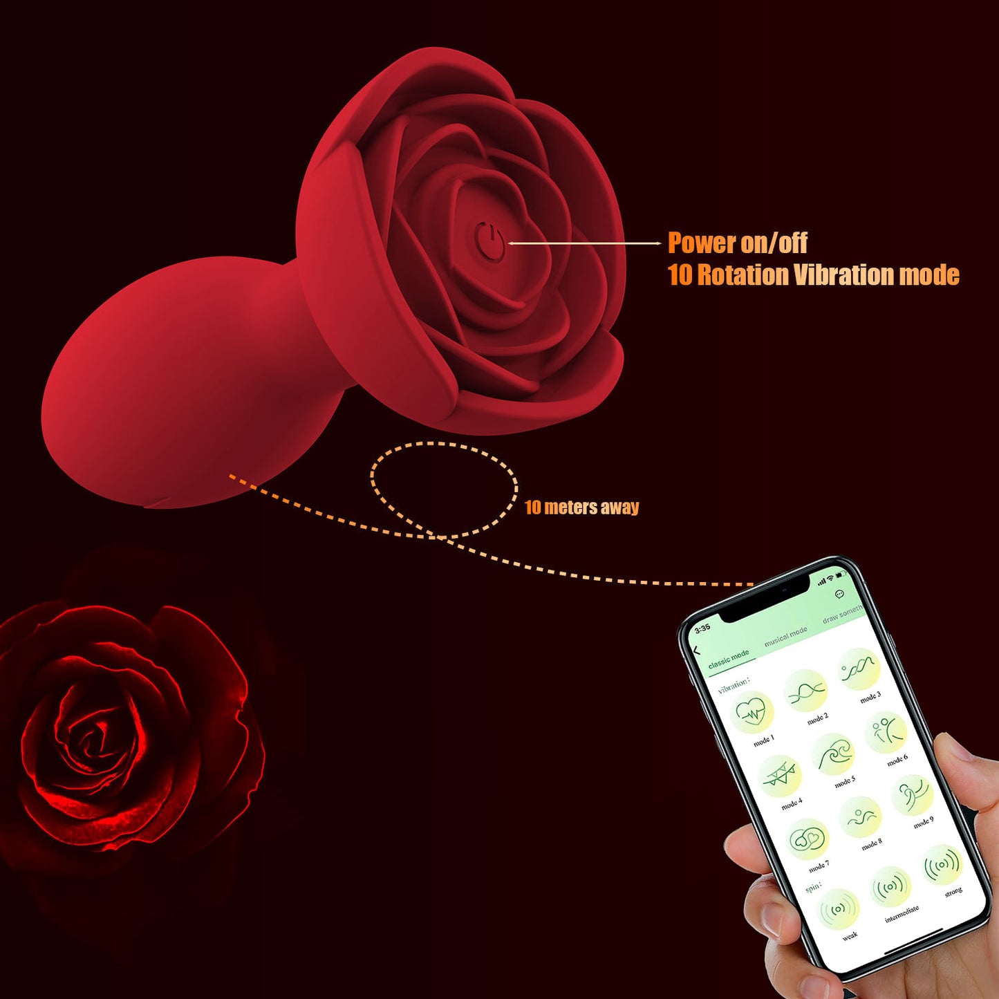 Plug anal vibrador giratorio rosa con control por aplicación