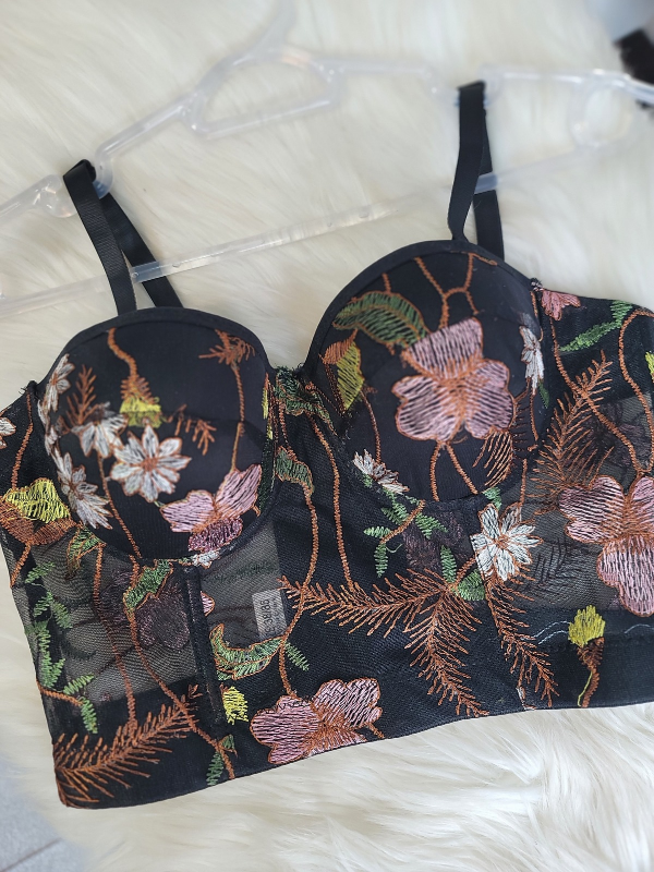 Top corset Flores negro