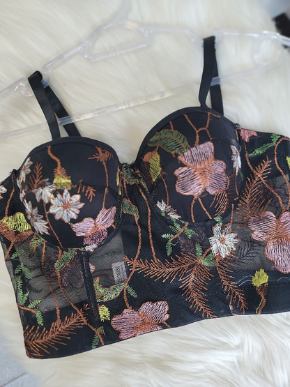 Top corset Flores negro