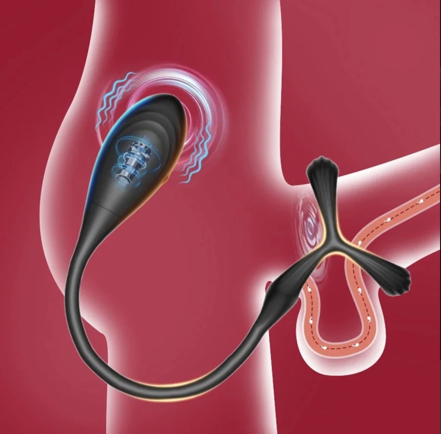 Estimulador de próstata con anillo para el pene mediante aplicación que se maneja desde cualquier parte del mundo