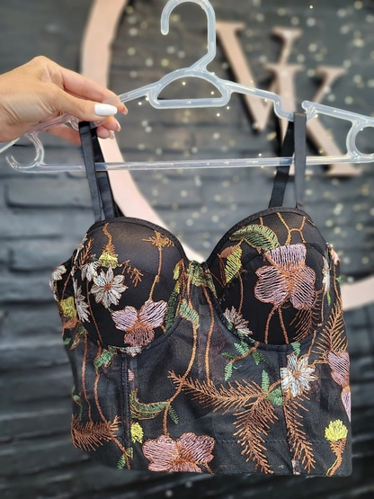 Top corset Flores negro