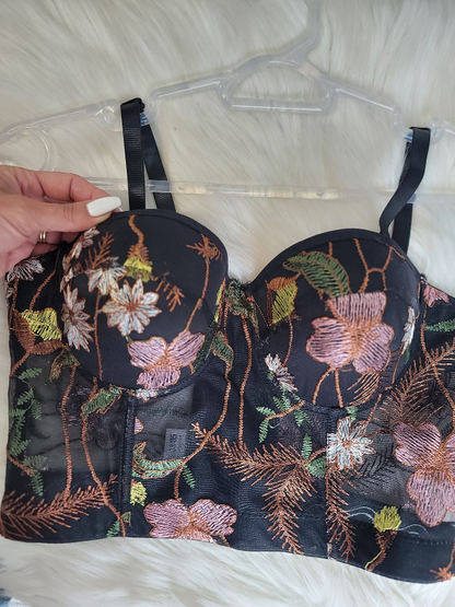 Top corset Flores negro