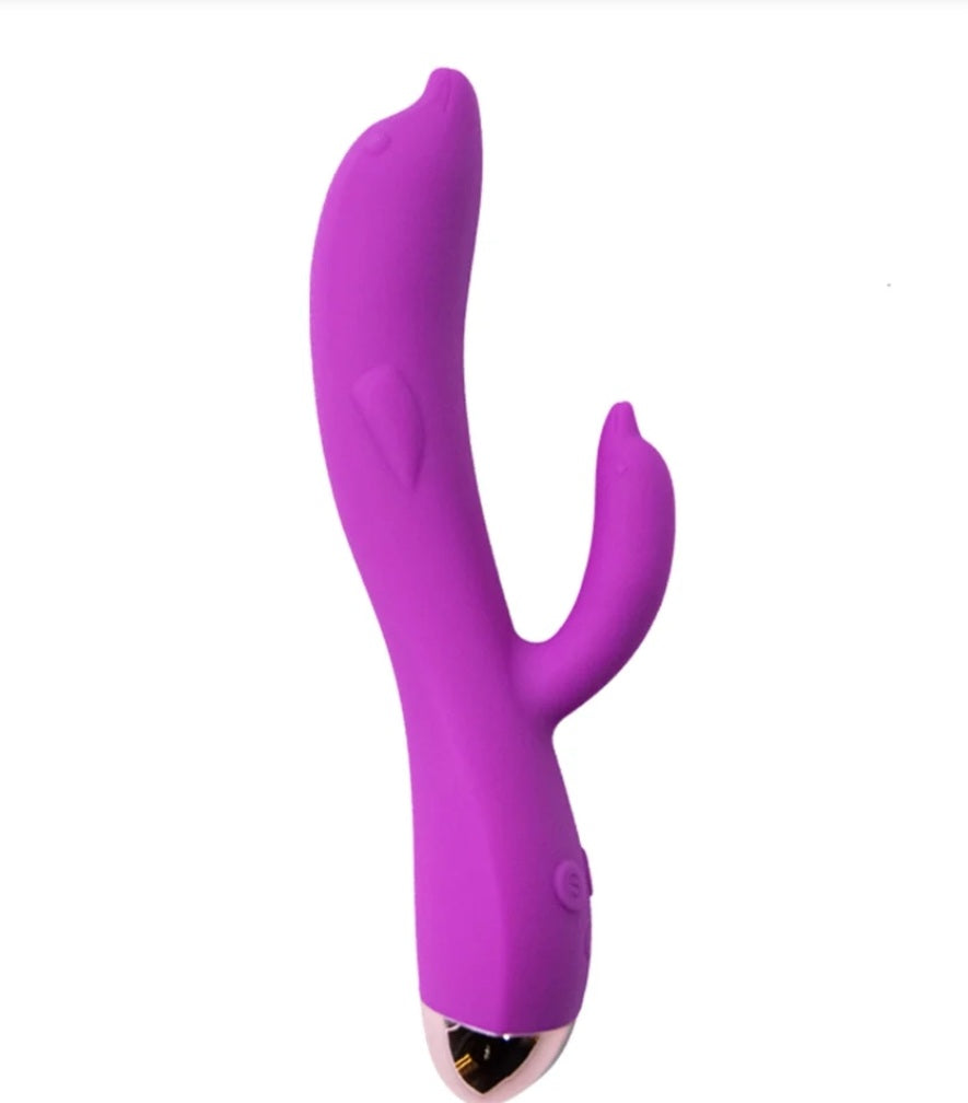 Vibrador con forma de delfín con estimulador clitoriano