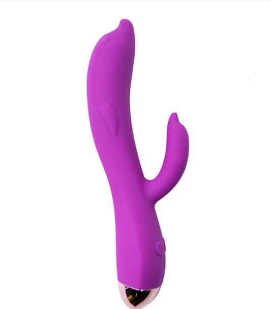 Vibrador con forma de delfín con estimulador clitoriano