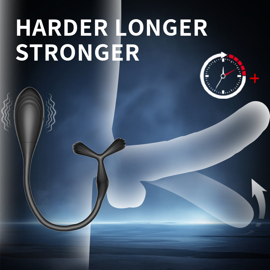 Estimulador de próstata con anillo para el pene mediante aplicación que se maneja desde cualquier parte del mundo