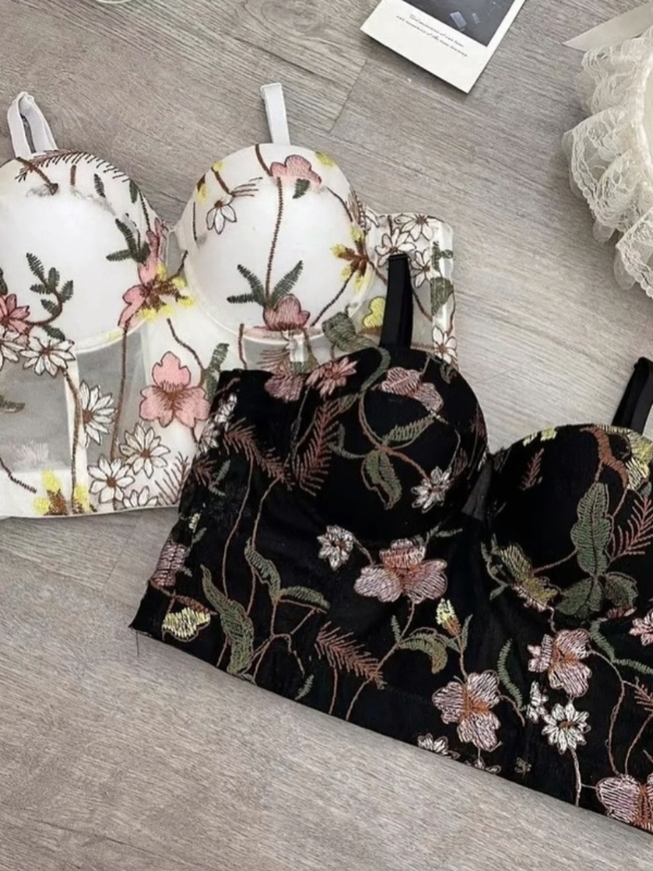 Top corset Flores negro