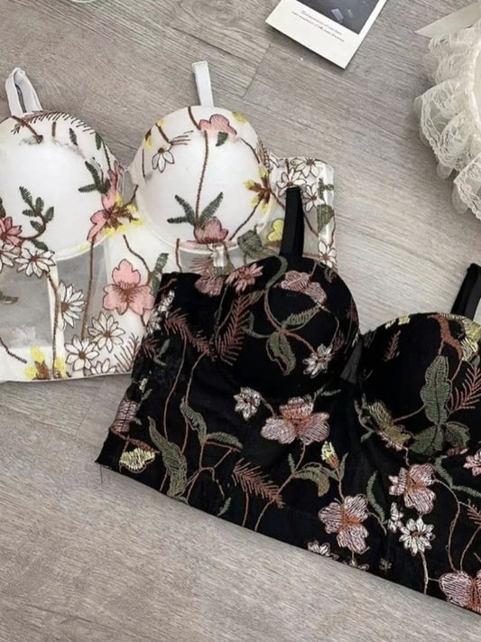 Top corset Flores negro