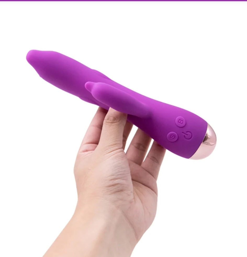 Vibrador con forma de delfín con estimulador clitoriano