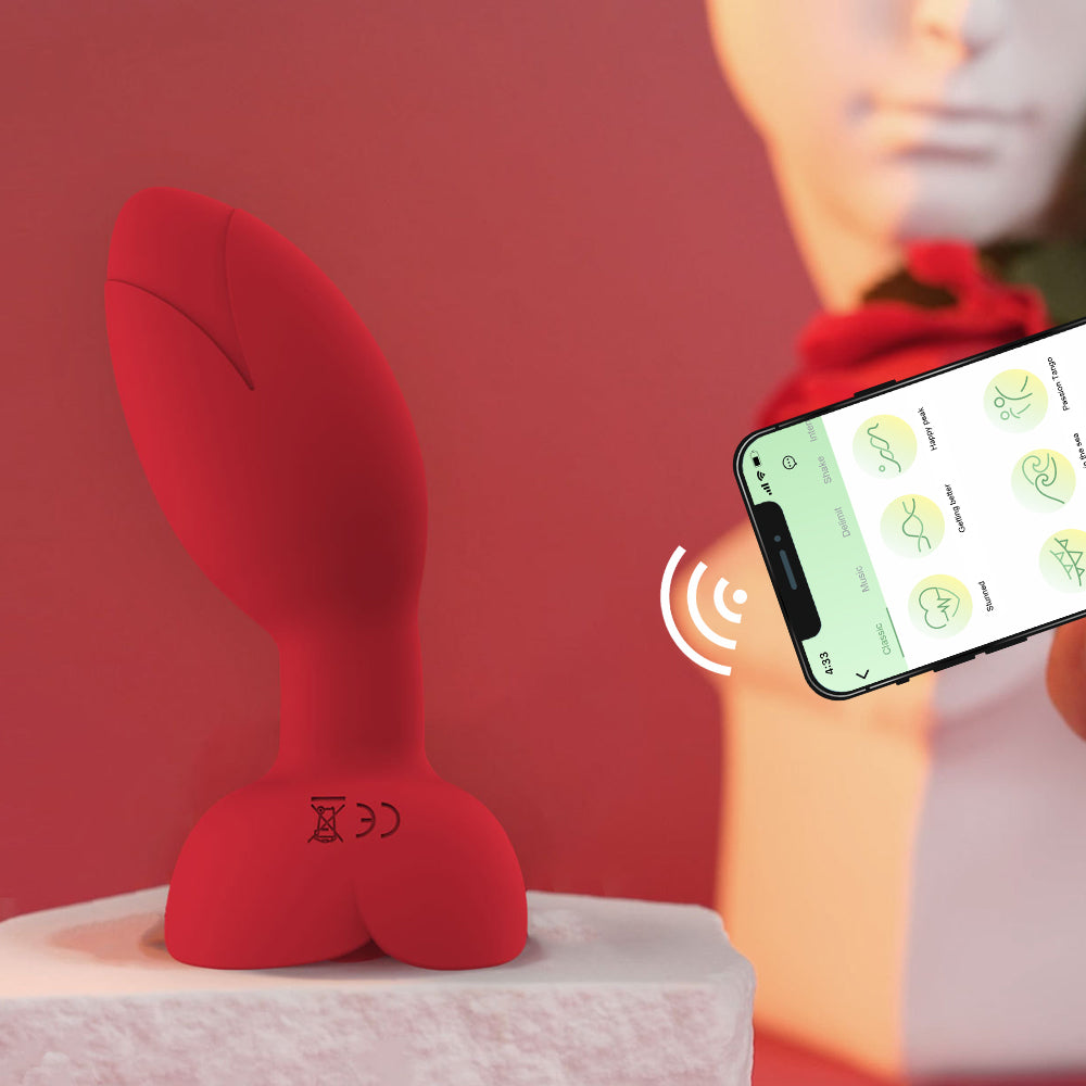 Plug anal vibrador giratorio rosa con control por aplicación