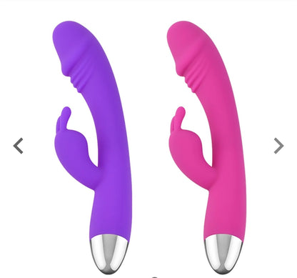Vibrador con forma de conejo y estimulador clitoriano