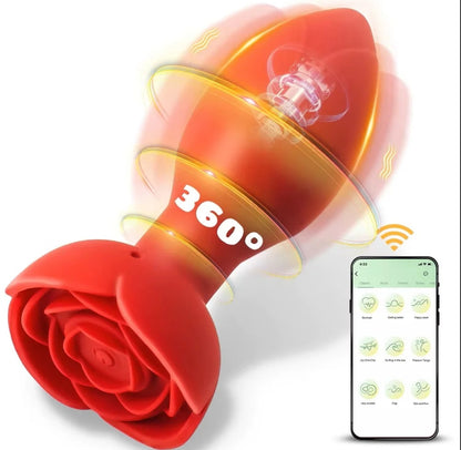 Plug anal vibrador giratorio rosa con control por aplicación